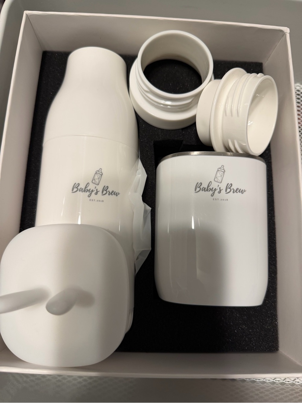 White Baby Bottle Warmer and Formula Dispenser Set